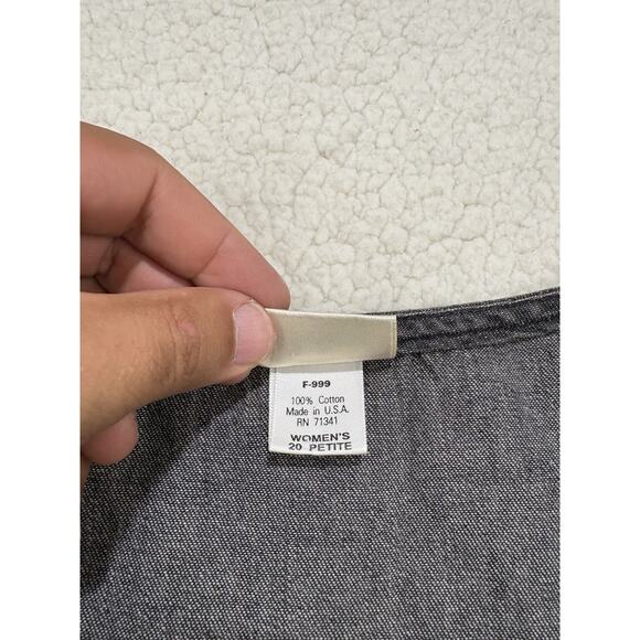 Vtg LL Bean Denim Button Front Jumper Dress Plus Size 20 Petite Grey USA Made - Picture 4 of 7